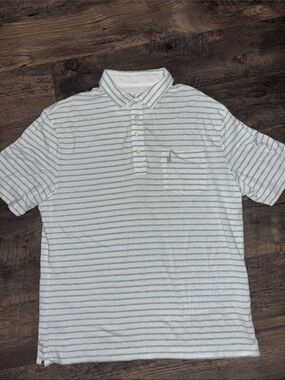 johnnie-O White Polo with Light Blue Stripes